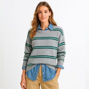 J. Crew Oversized Striped Crewneck Sweater in Supersoft Yarn